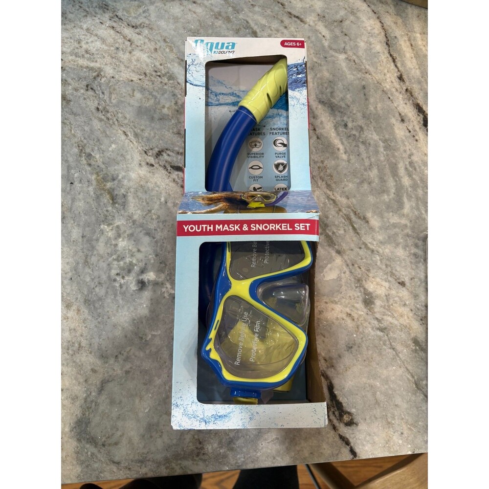 NEW Dolfino Youth Mask and Snorkel 2 Piece Set for Children Blue/Yellow Ages 6+